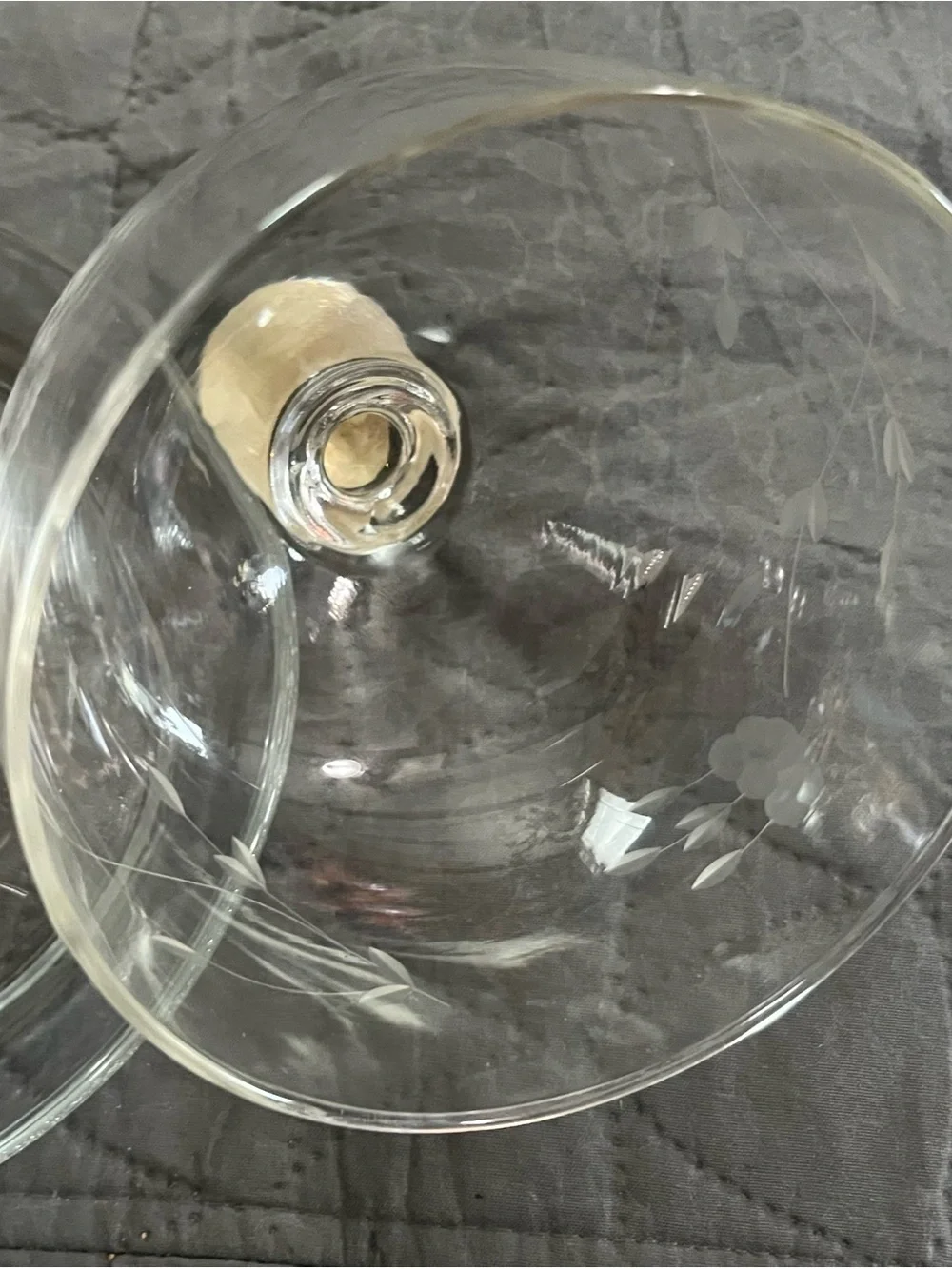 Princess House Clear Etched Floral Glass Dome Butter Dish